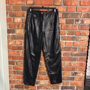 Blank NYC womens faux leather high waist pleated tapered leg pants black 25